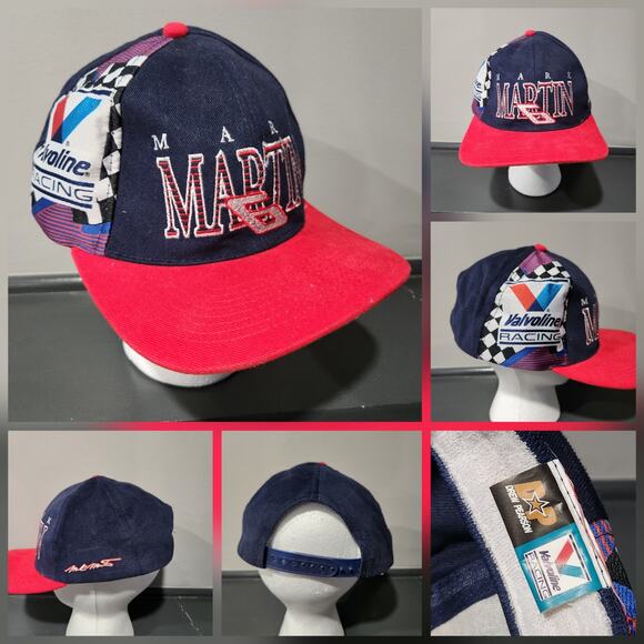 VTG 90s Mark Martin Valvoline NASCAR Racing Drew Pearson Snapback Hat Cap